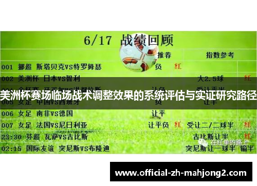美洲杯赛场临场战术调整效果的系统评估与实证研究路径