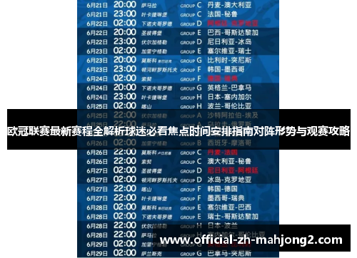 欧冠联赛最新赛程全解析球迷必看焦点时间安排指南对阵形势与观赛攻略